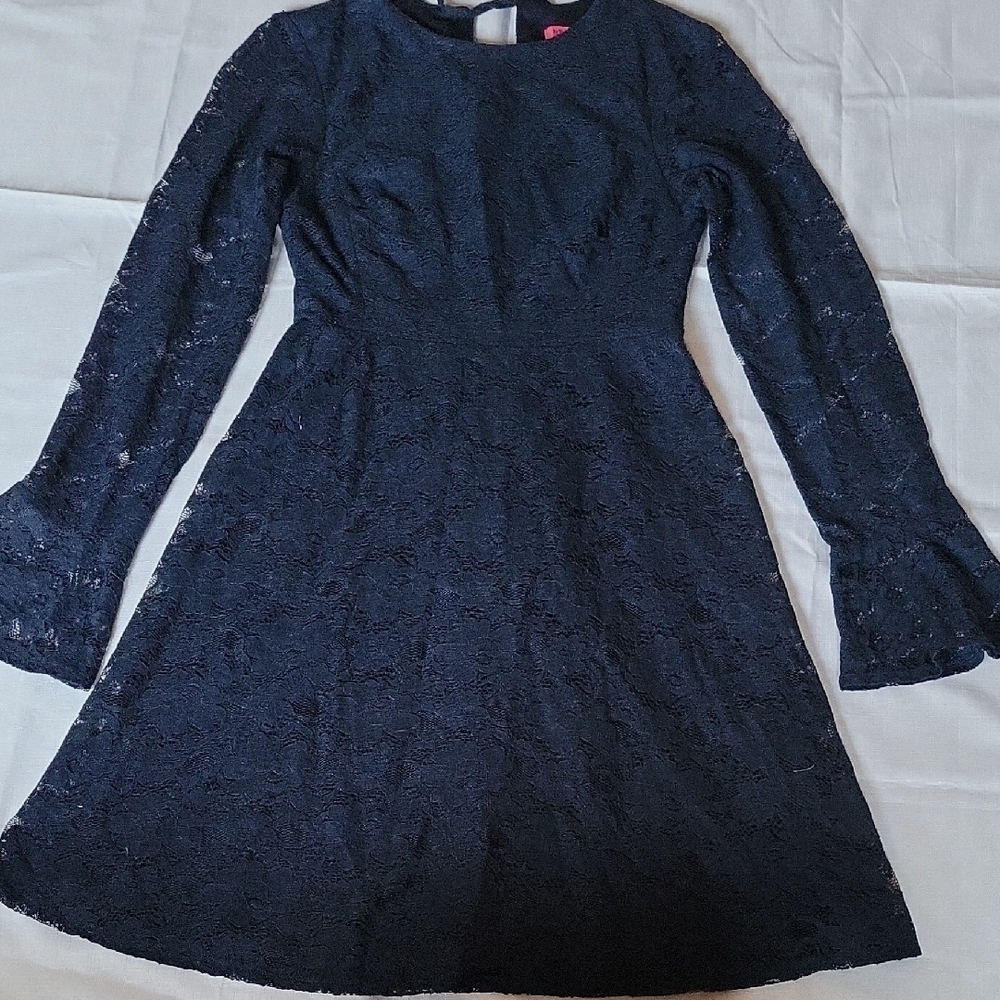 Betsey Johnson Navy Lace Long Sleeve Midi Dress Size 2 - Picture 9 of 12